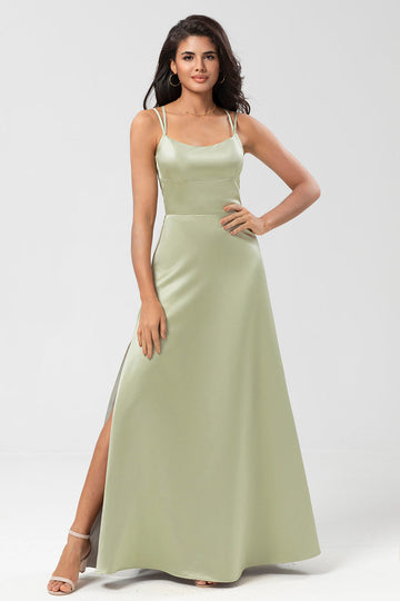 Satin Green brudepike kjole med snøre-up tilbake
